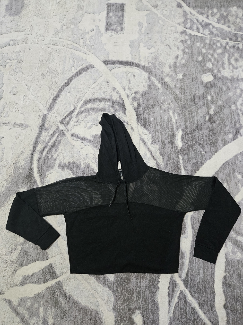 Derek Heart Women's Black Cropped Hoodie with Sheer Yoke Size S/M
